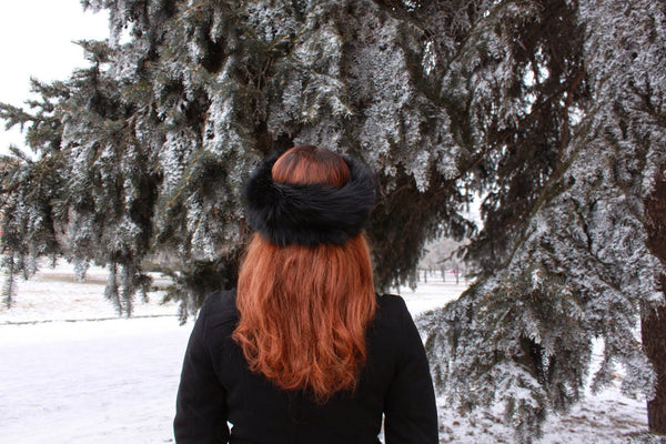 black fox fur headband for ladies