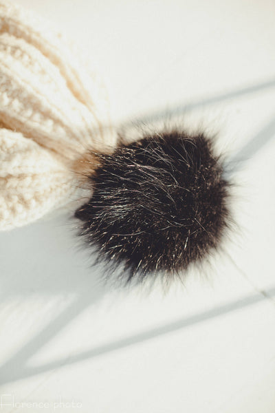 black rabbit fur pom pom