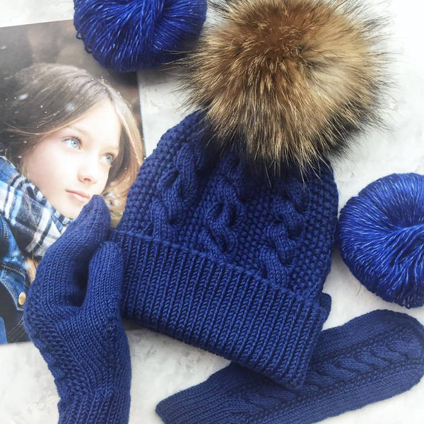 online sales raccoon fur pom poms knitted hat