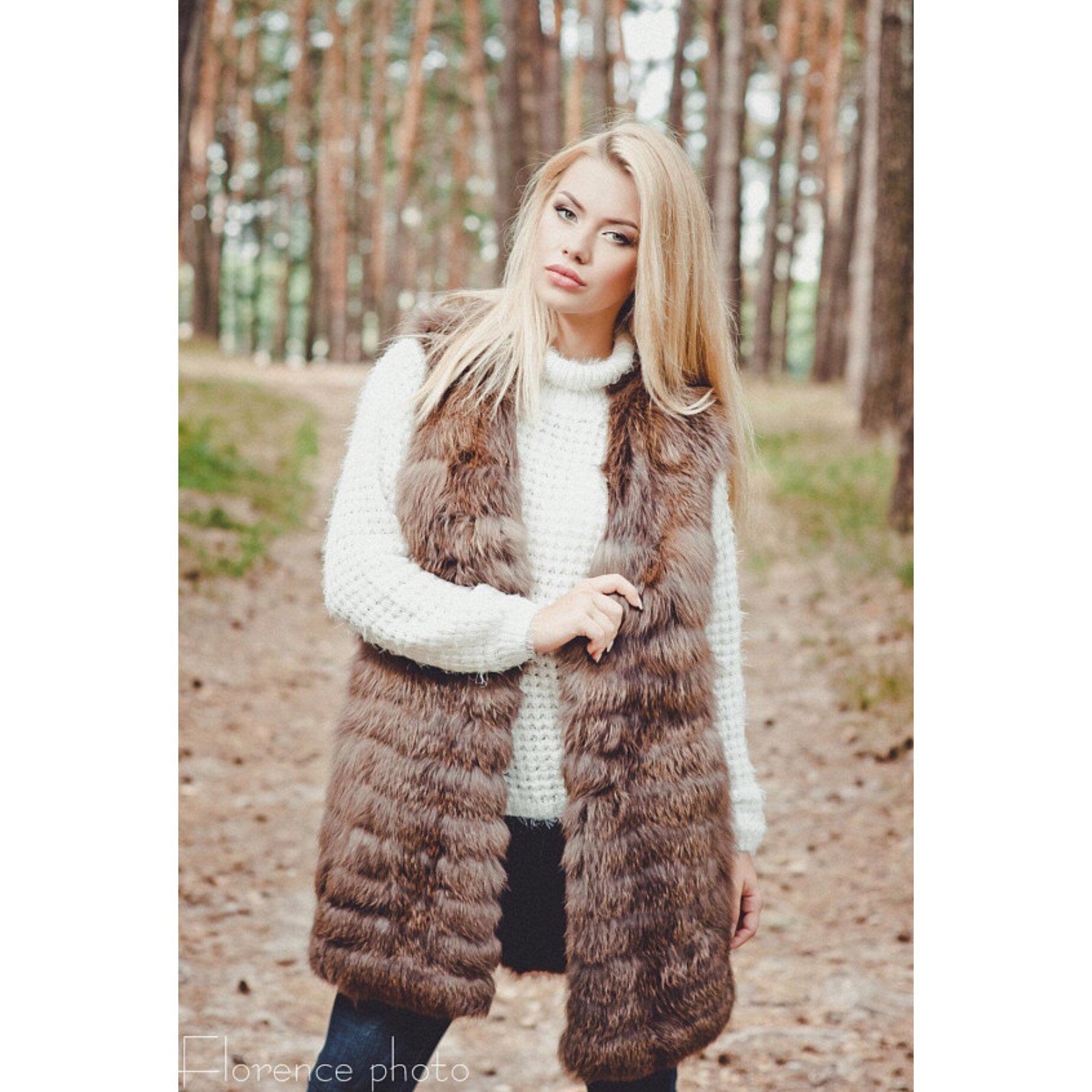 brown fox fur vest