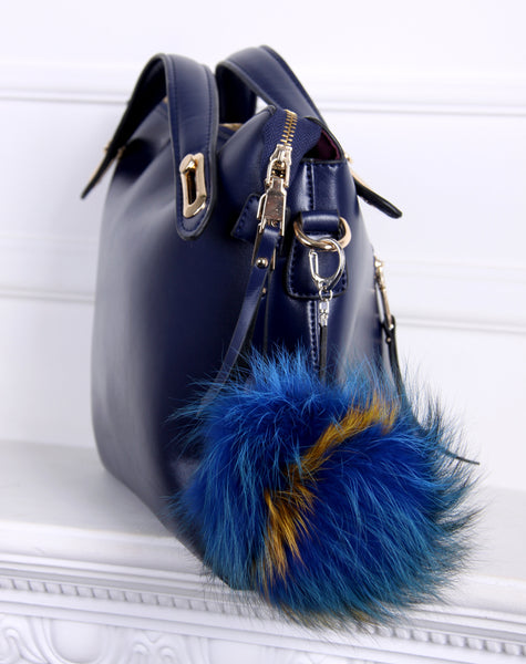 blue yellow keychain for bag in fur