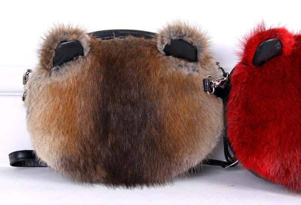 fur purses with leather details