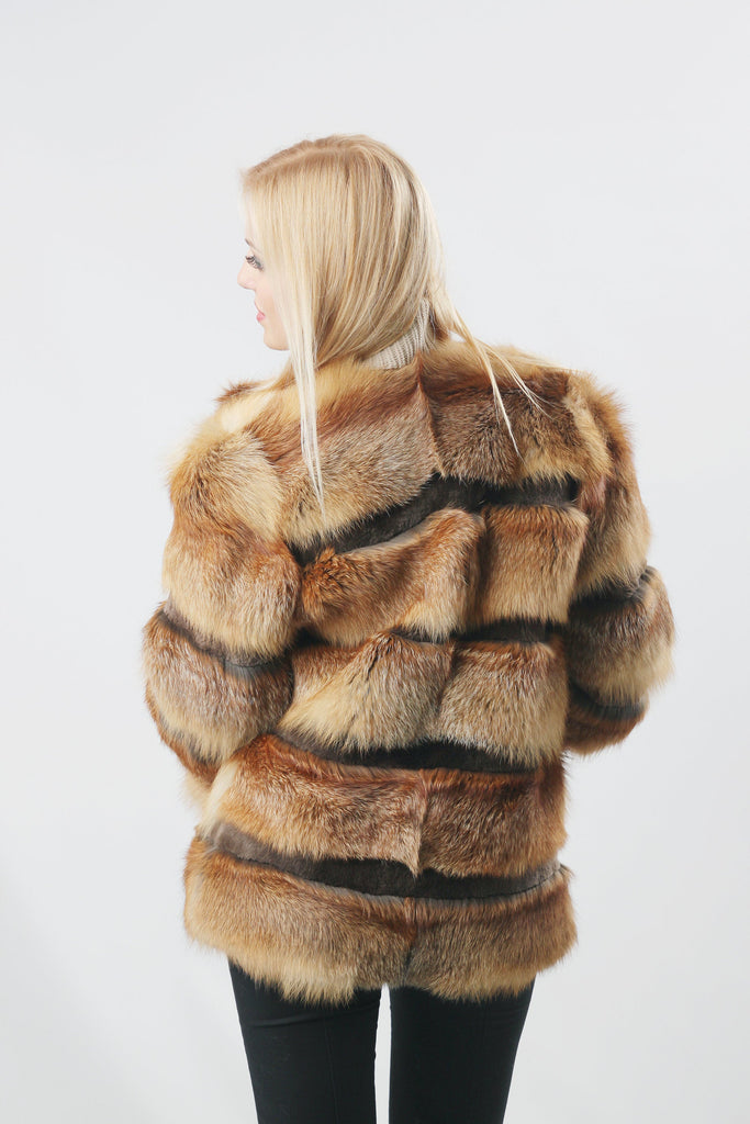 Bruna  Brown Fox Plush Fur Coat 
