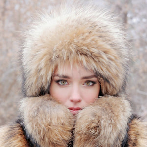 red raccoon fur hat