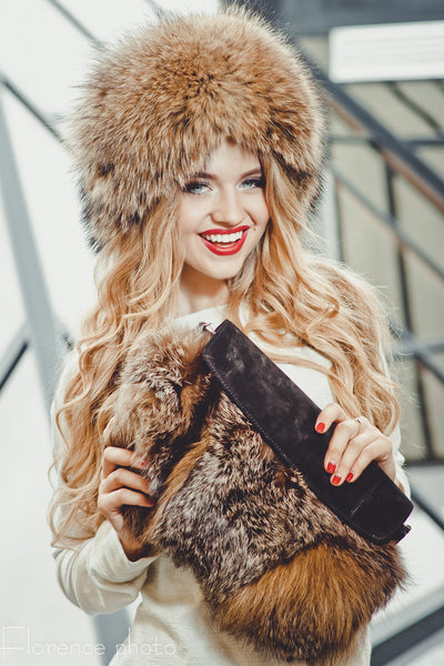 raccoon fur hat red