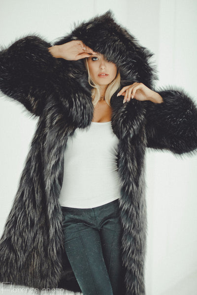 black raccoon fur coat for women