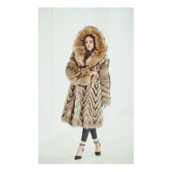 brown raccoon fur jacket