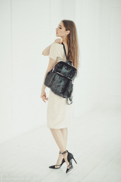 black mink fur backpack