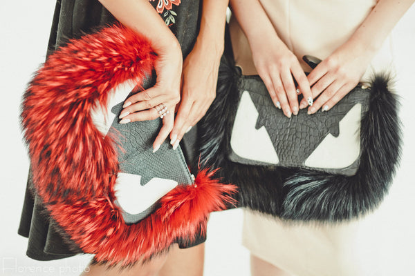 black fur bag for girls evening wedding