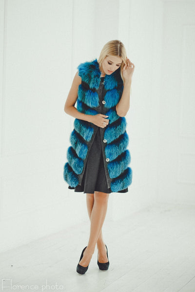 blue fox fur vest