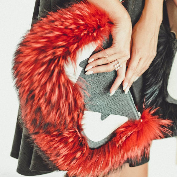 wedding fur bag real leather details