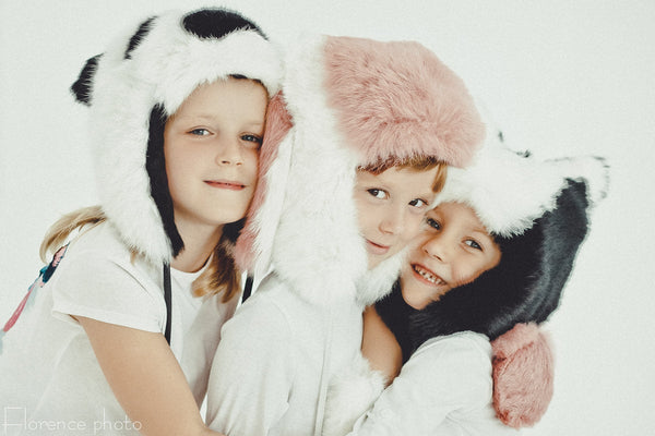 kids panda hat in rabbit fur