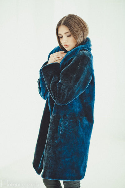 blue beaver fur jacket