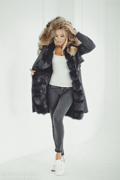 black fur parka coat women