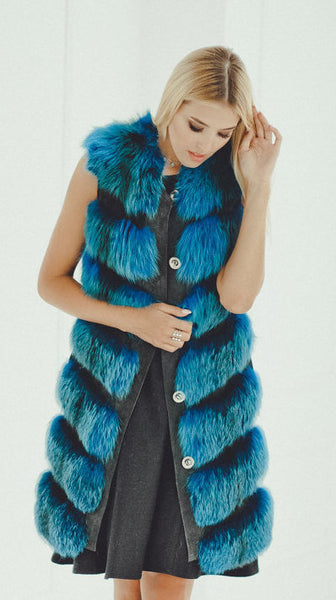 cheap blue fox fur vest