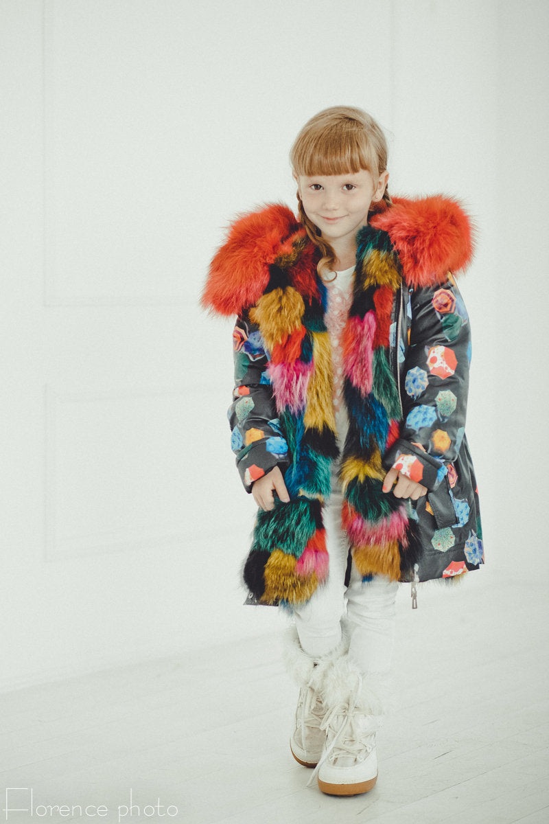 Fox Fur Parka Coat for Girls