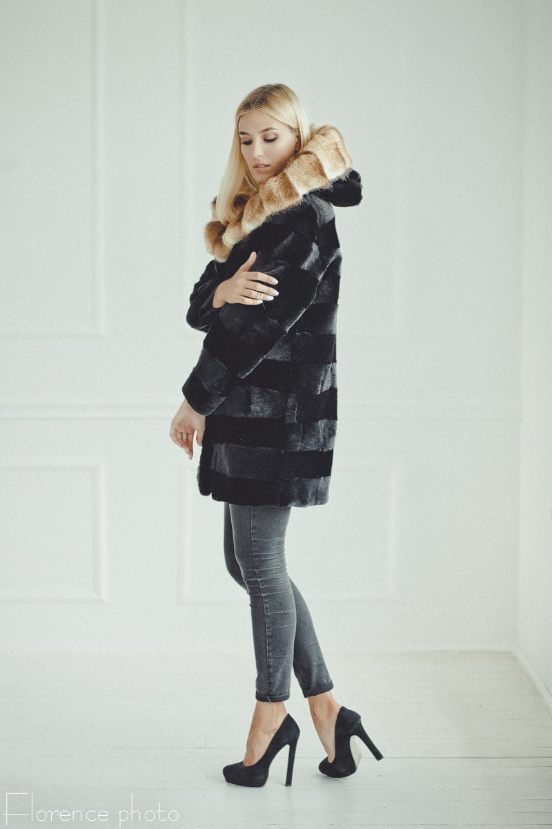 beaver fur coat with muskart hood