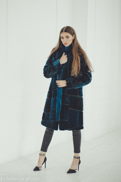 blue fur beaver jacket for women