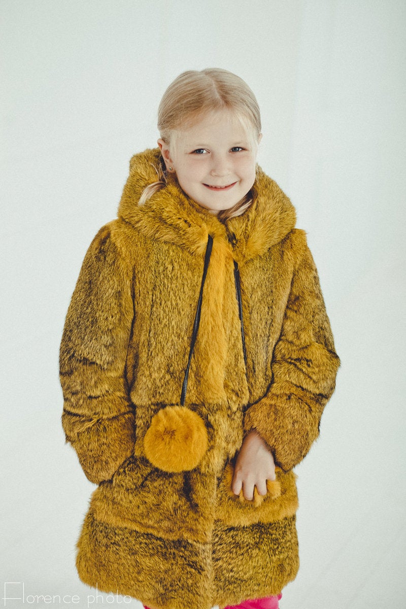 Sale Yellow Rabbit Fur Kids Coat