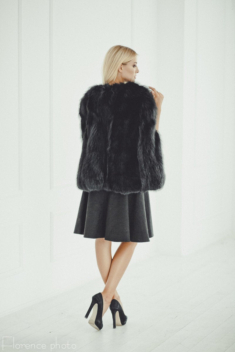 black fox fur cape