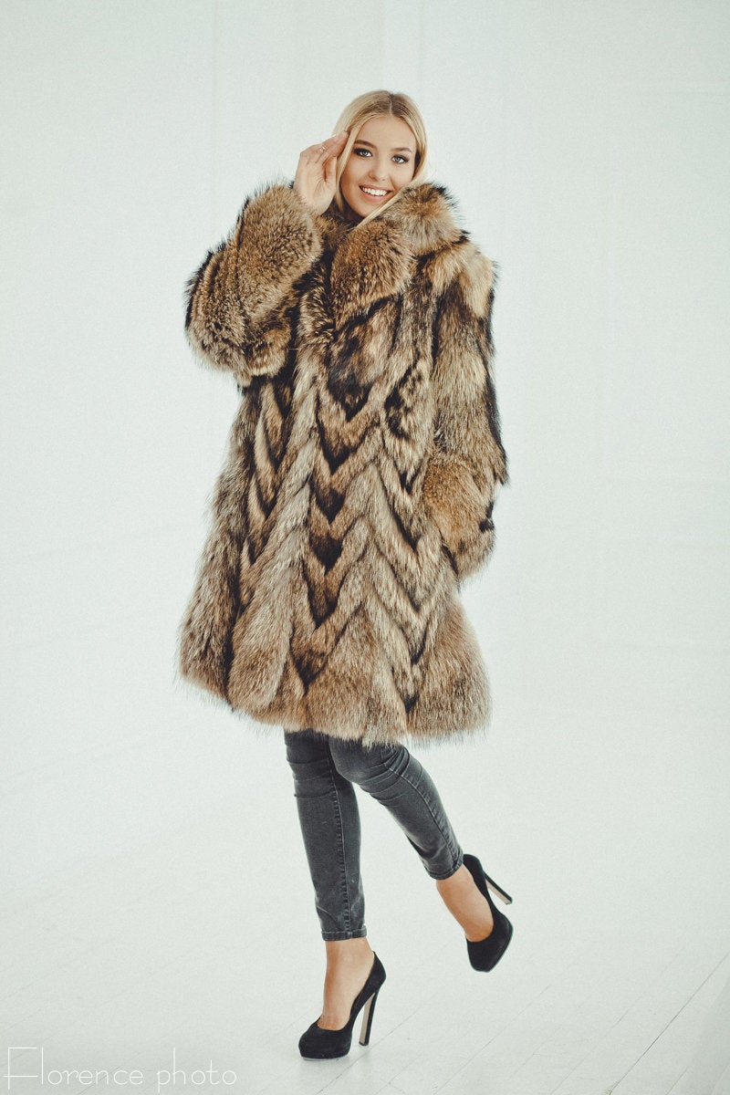 Raccoon Fur Coat with Collar
