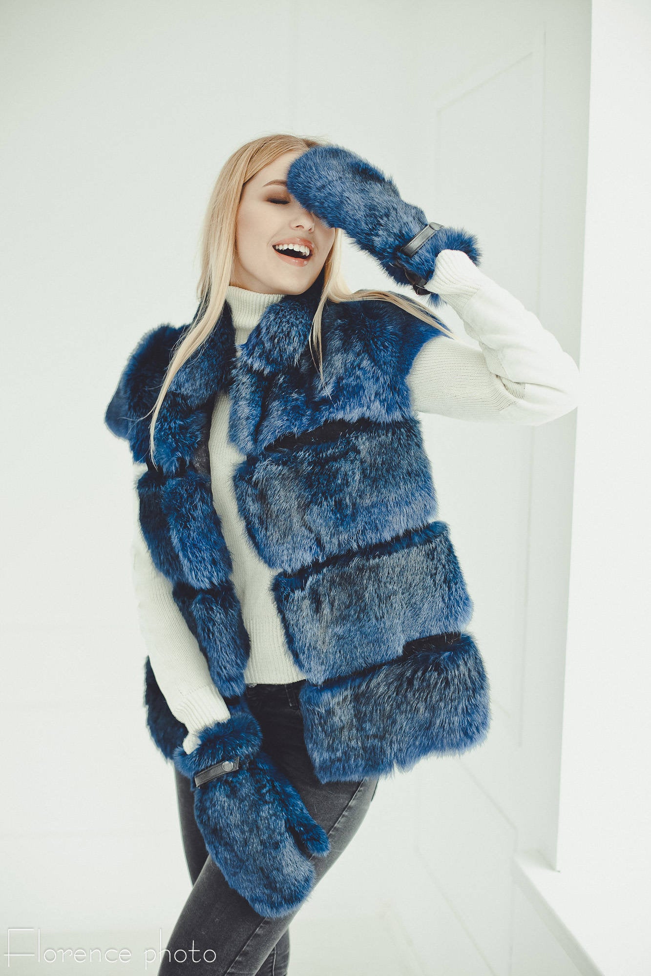 Blue faux fur on sale gilet