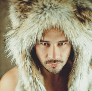 coyote fur hat for men with hood