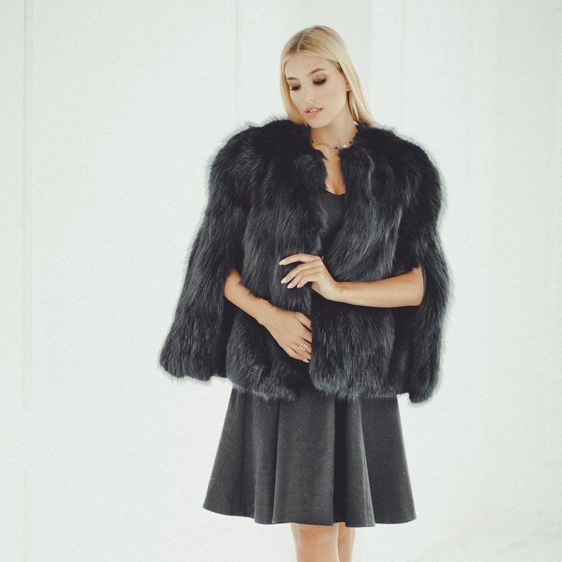 wedding fur cape in black