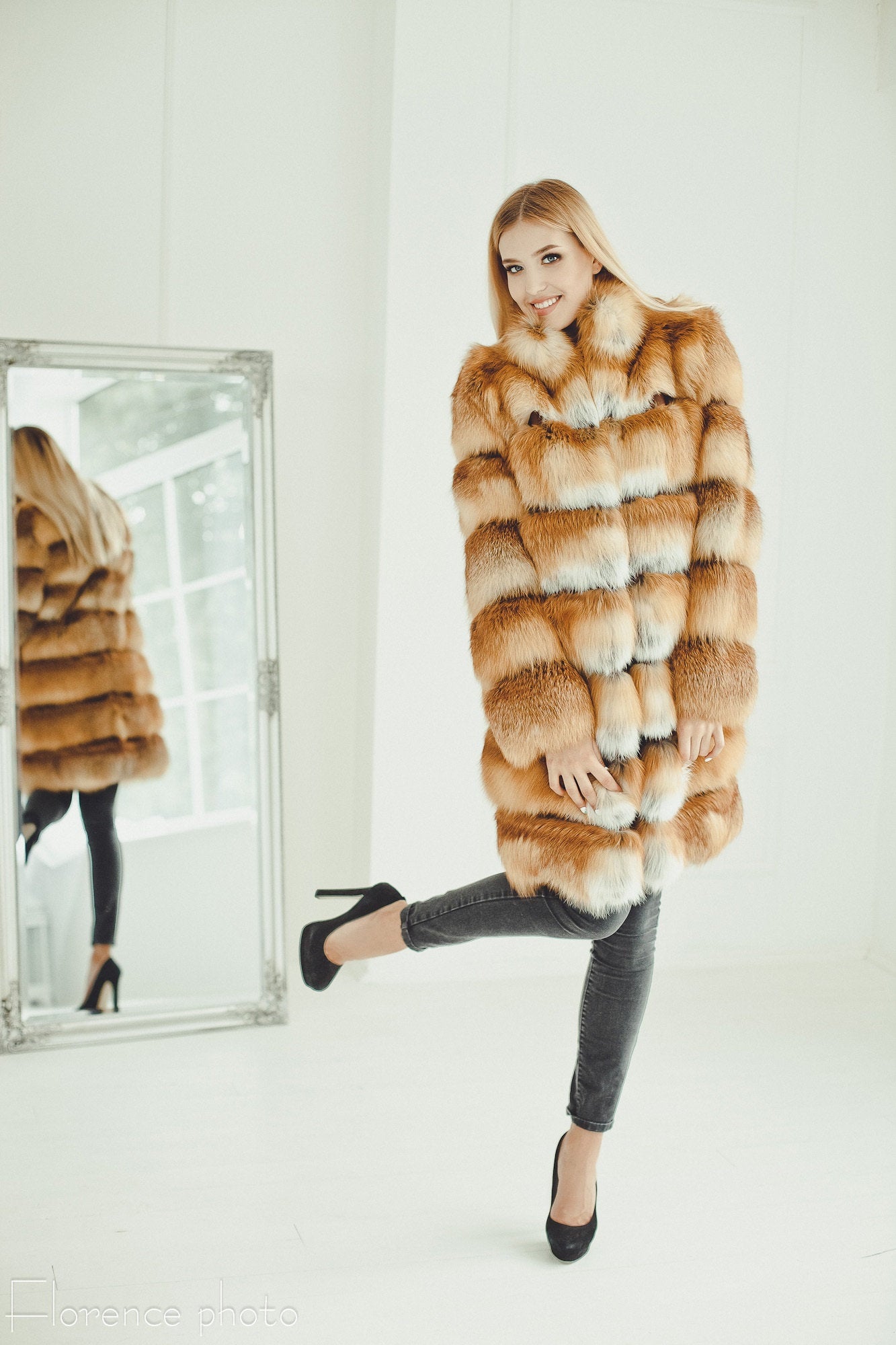 red fur jacket