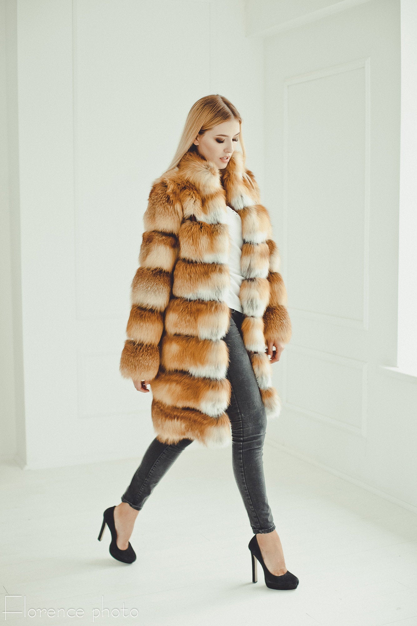 real fur jacket in fox pelt