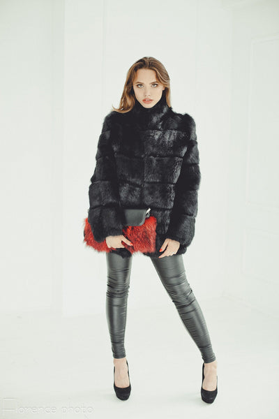 rabbit fur jacket in black