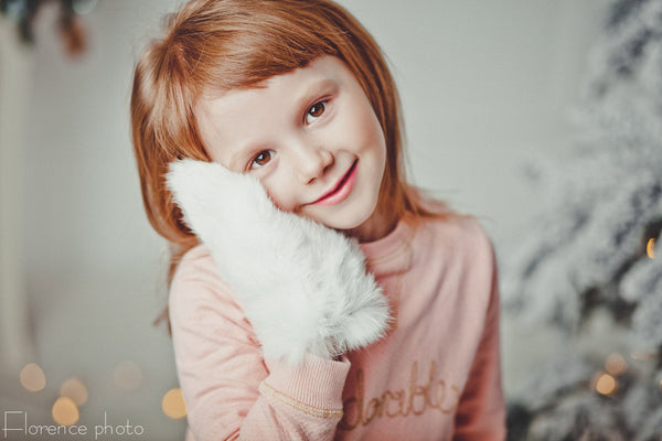 Rabbit Fur Mittens for Kids (Pink)