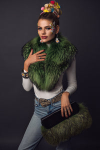 raccoon fur collar green