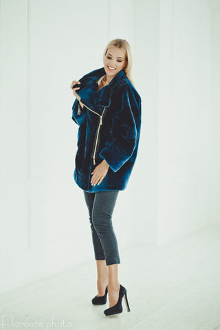 beaver fur jacket with zipper