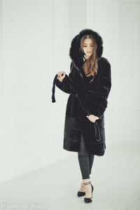 beaver fur coat with hood