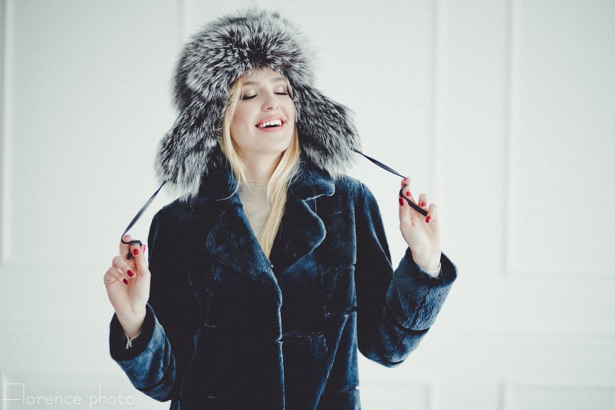 silver fox fur hat for sale