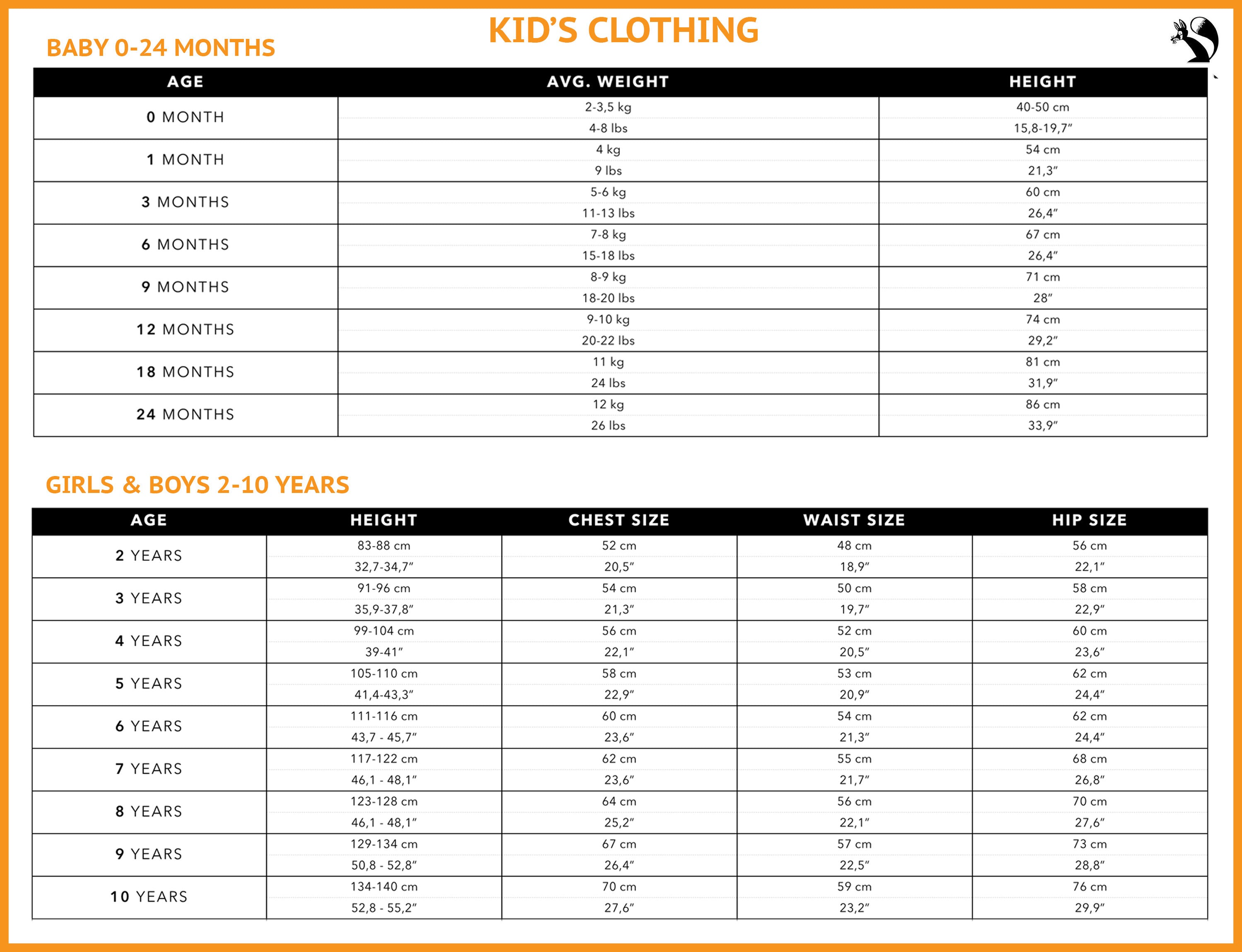 size chart cheap fur kids clothes