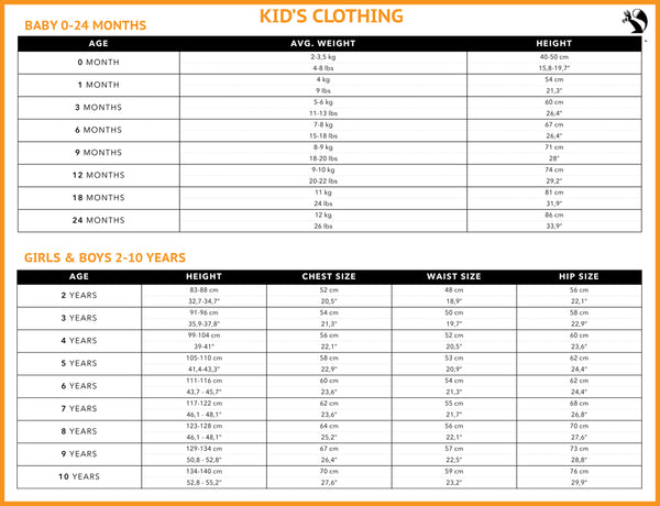 size chart parka jackets kids