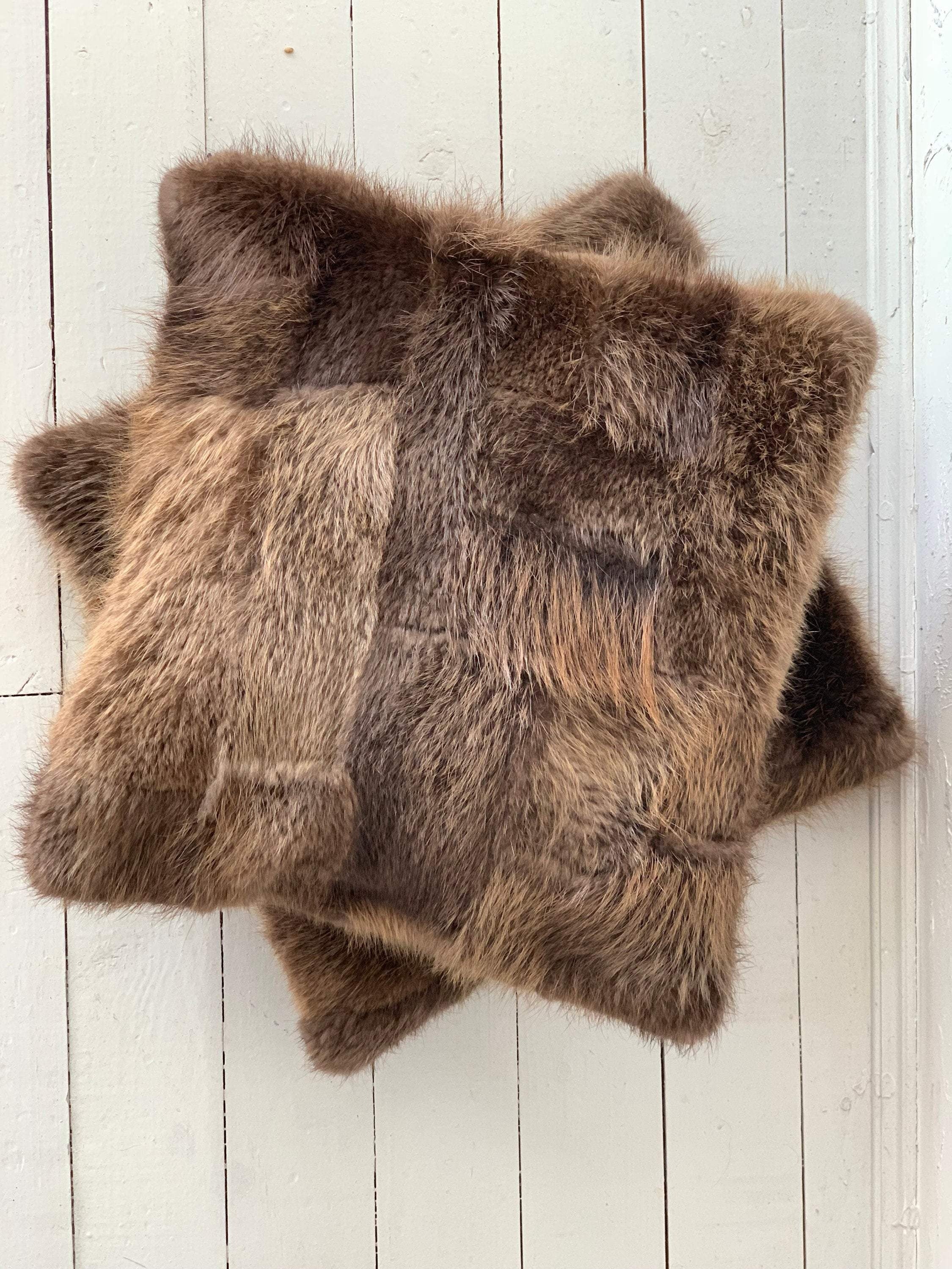 Set of 2 Brown Beaver Fur Pillow Covers