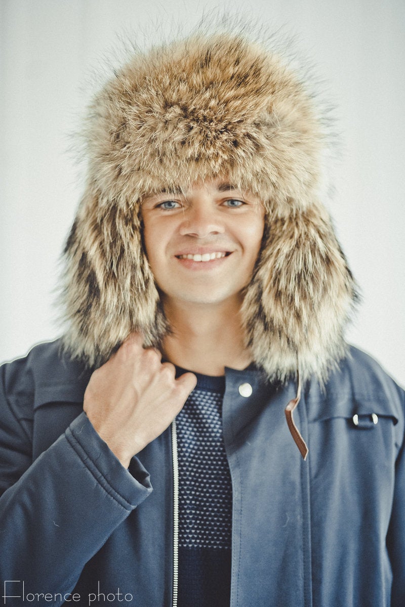 russian raccoon fur hat for men