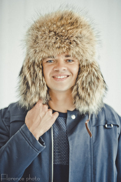 russian raccoon fur hat for men