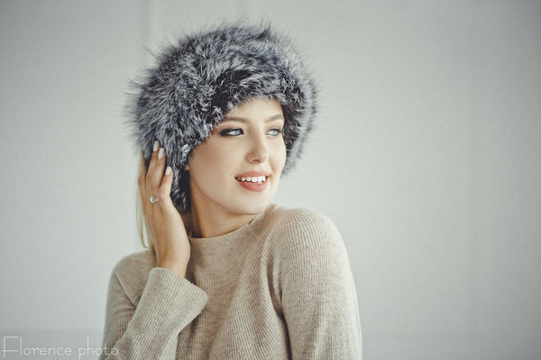 silver fox fur headband women's