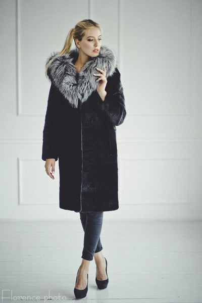 fur coat jacket with collar