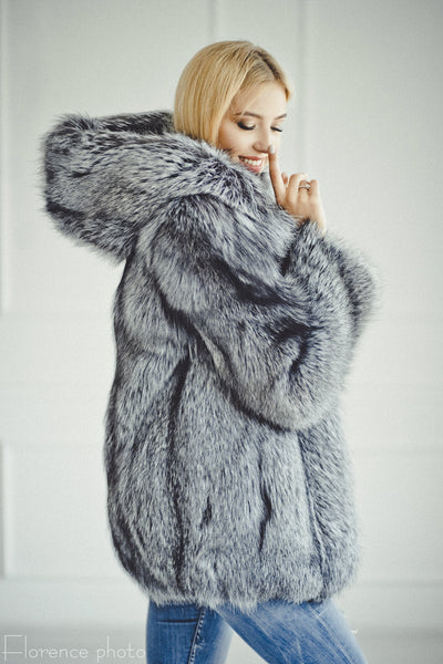 real silver fox fur womens jacket