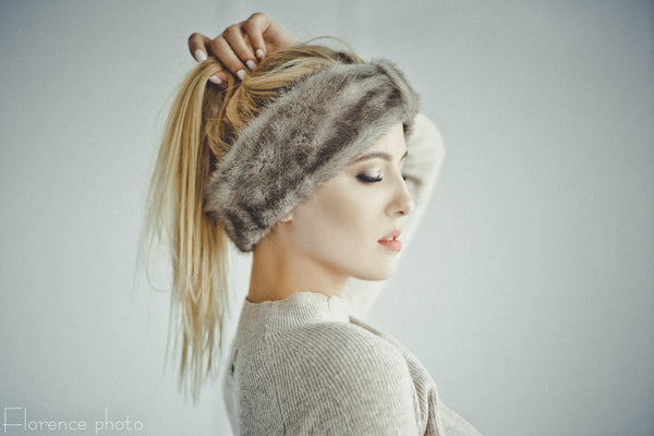 grey mink fur headband for ladies