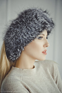 fox fur headband for ladies in silver