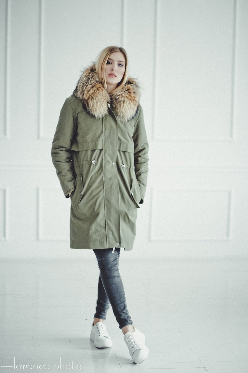 Green Beaver Fur Parka
