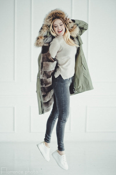 green fox fur parka jacket