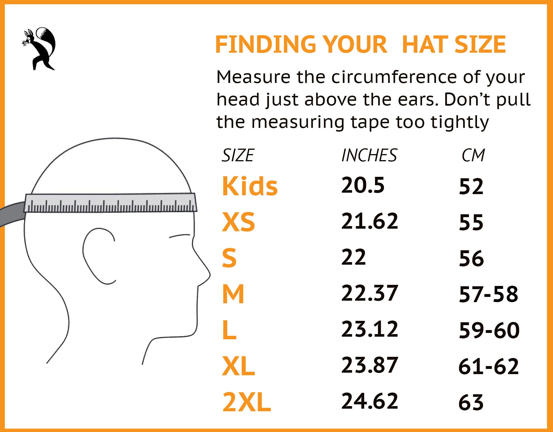 size chart fur headband girls