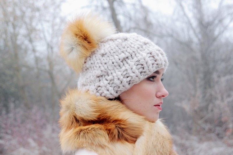 cheap fox fur pom poms